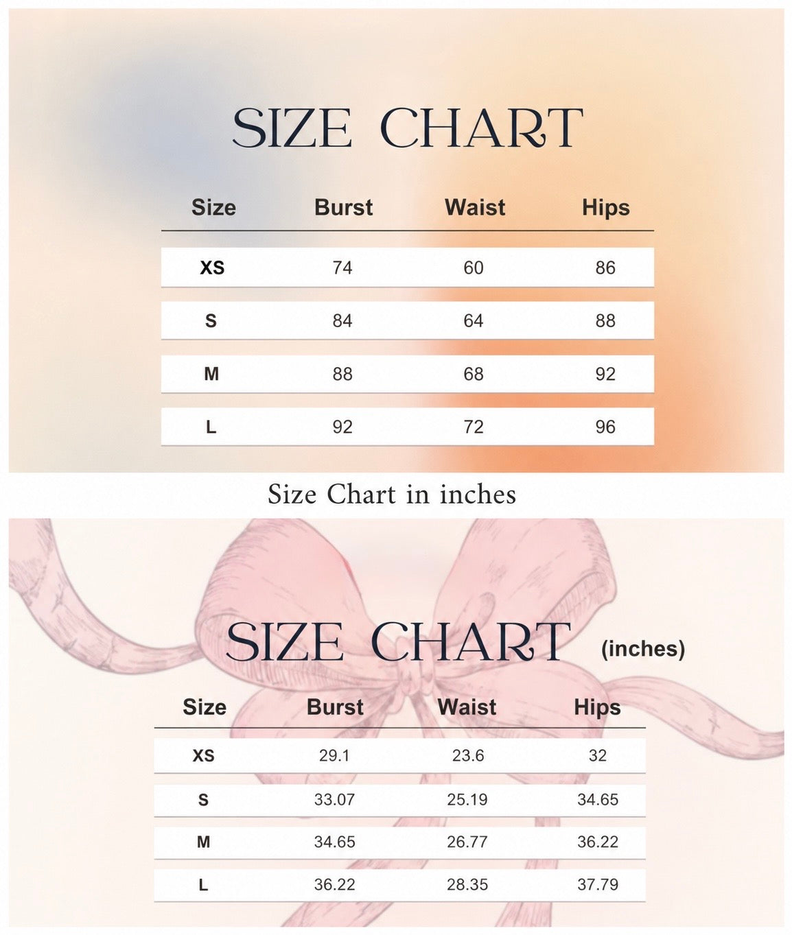 Size chart for Sori Dress