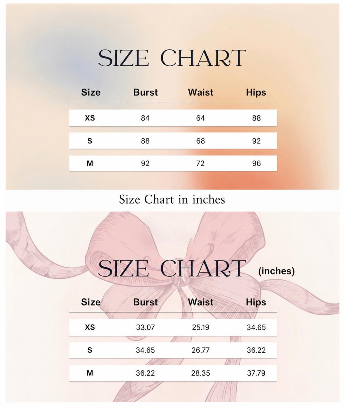 Size chart for Louisa Dress Preorder