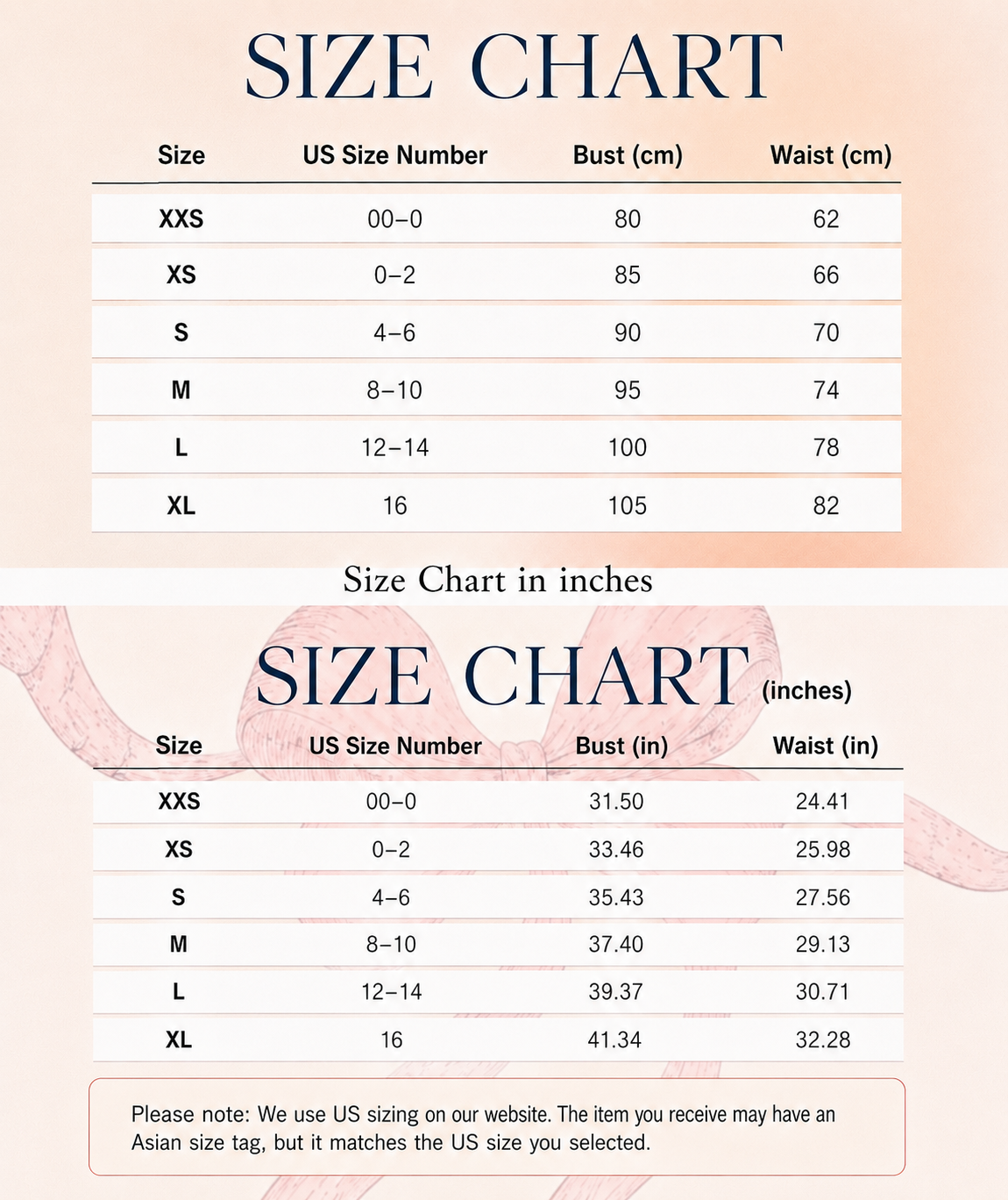 Size chart for Rosanie Dress Preorder