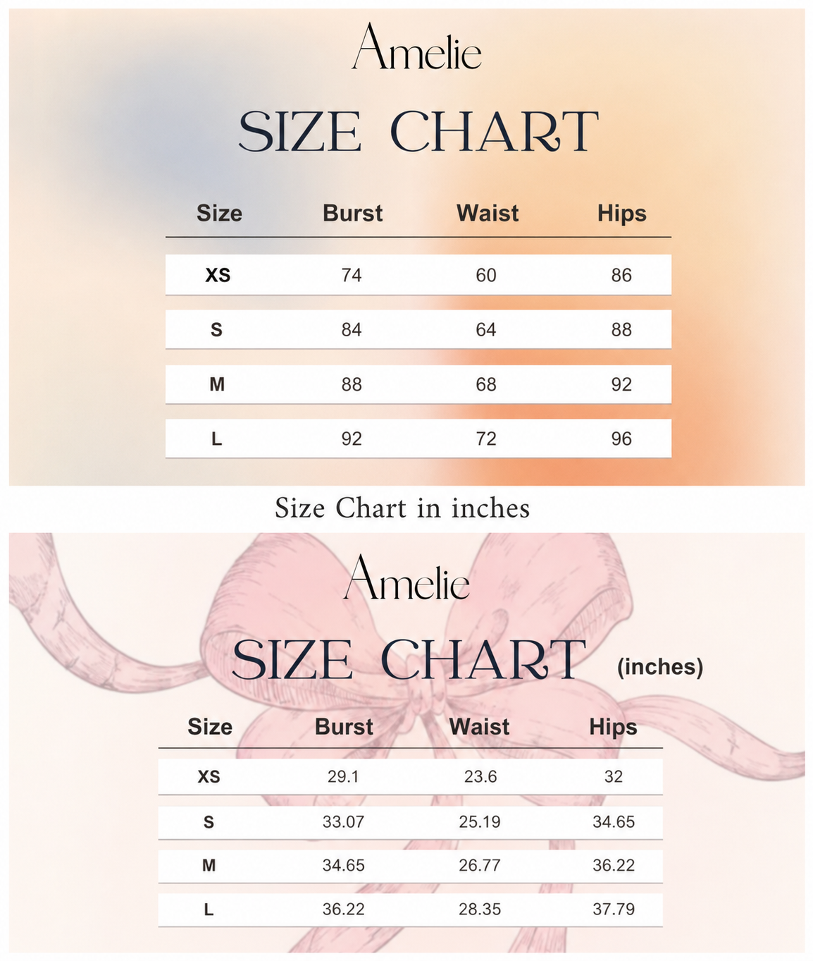 Size chart for Louisa Dress Presale