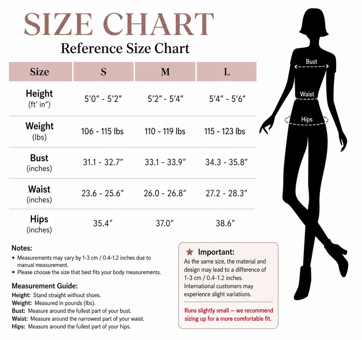 Size chart for Floreal Dress Preorder