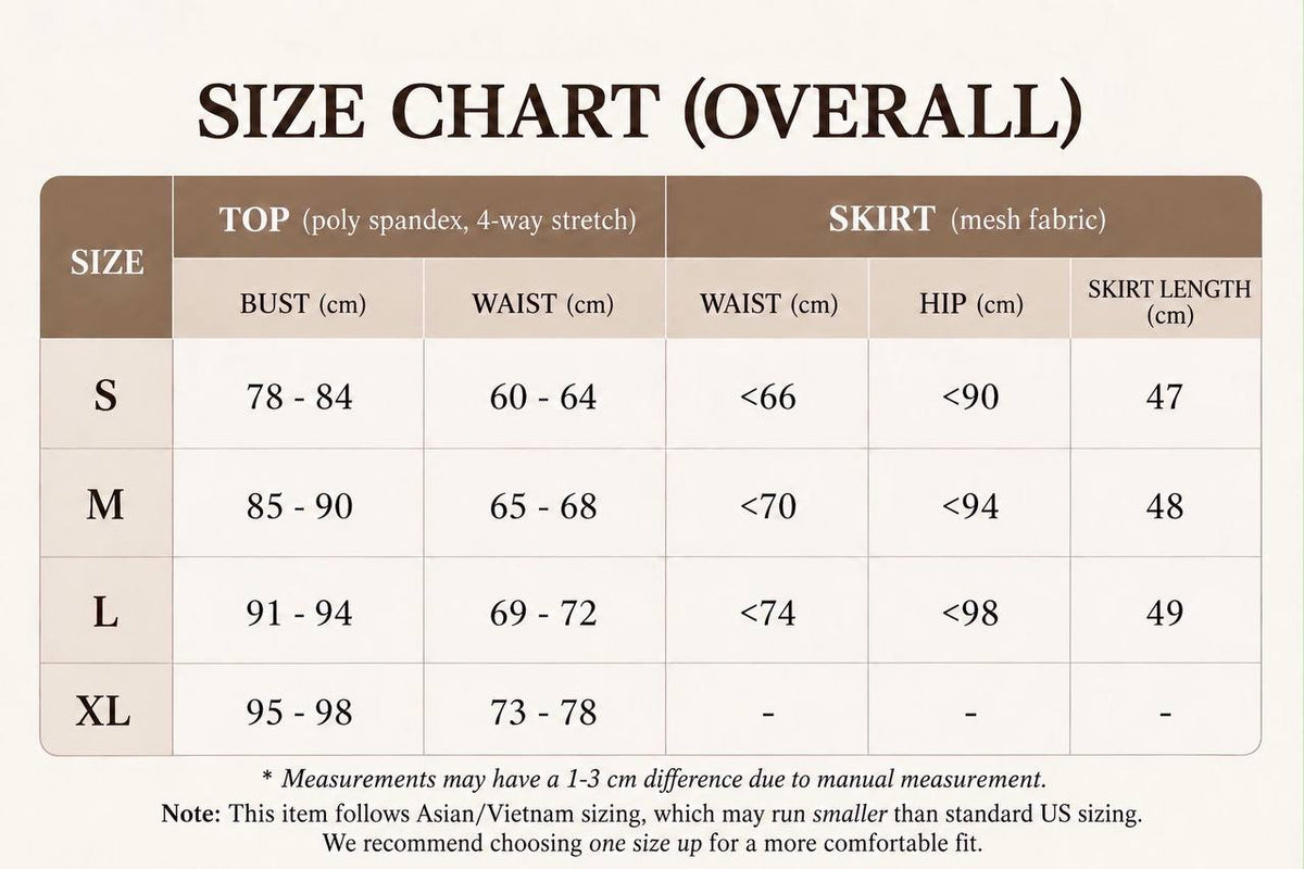 Size chart for Lirra Set Preorder