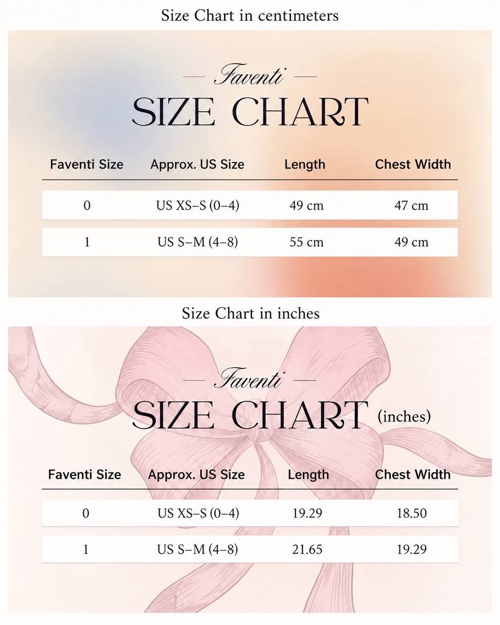 Size chart for Napoleon Denim Jacket Preorder