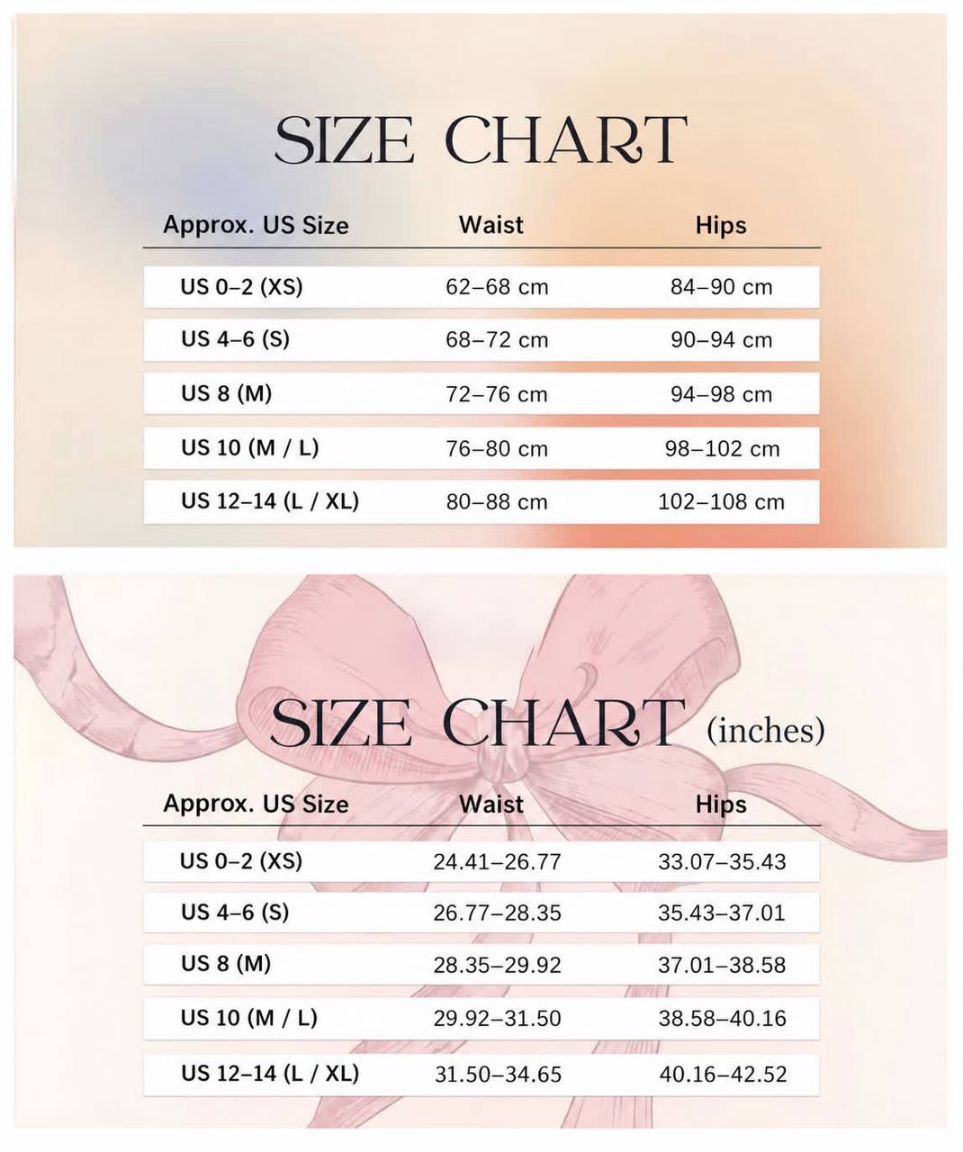 Size chart for Tulip Statin Silk Polka Dots Skirt