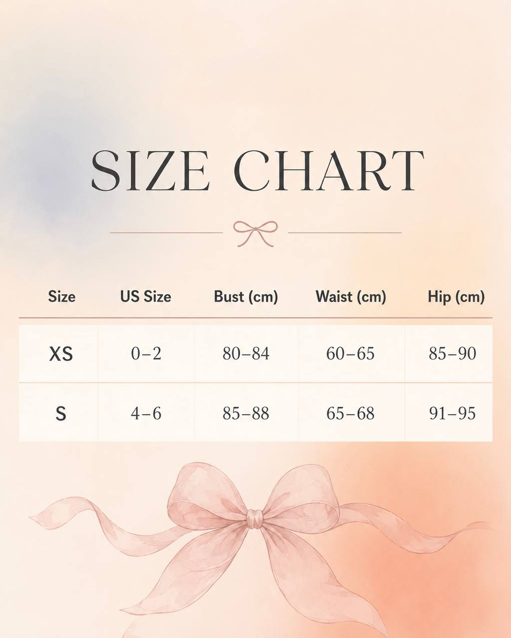 Size chart for Veronica Preorder