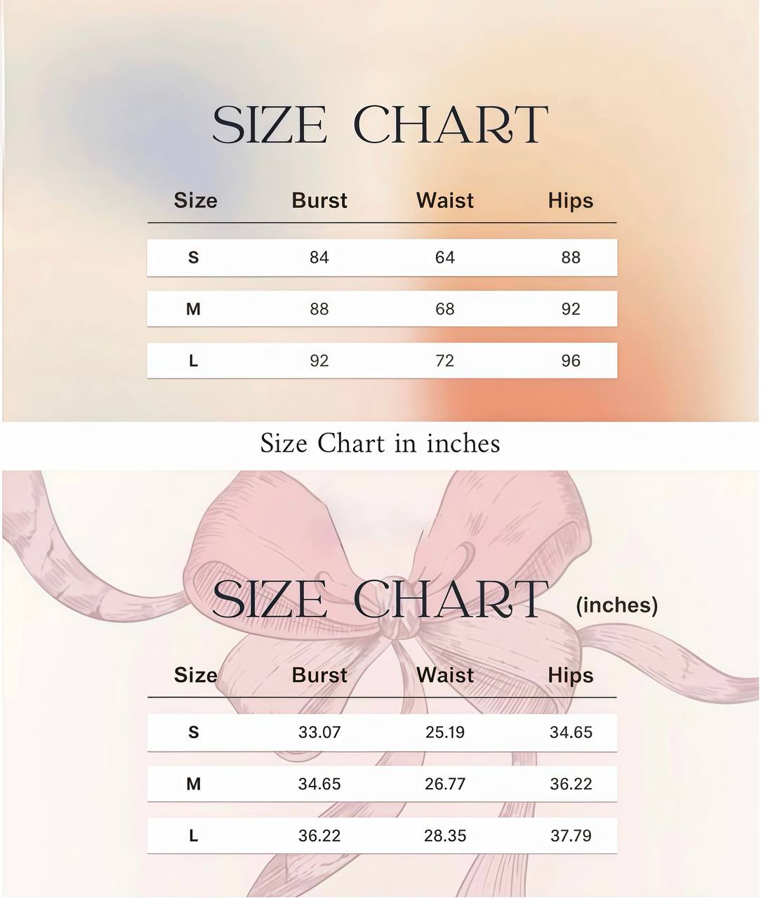 Size chart for Marika Dress