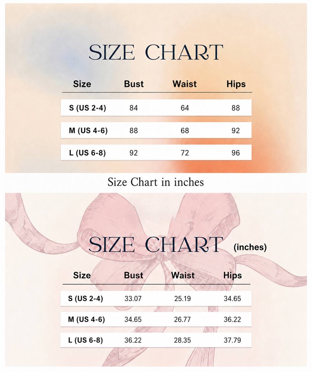 Size chart for Yela Dress Preorder