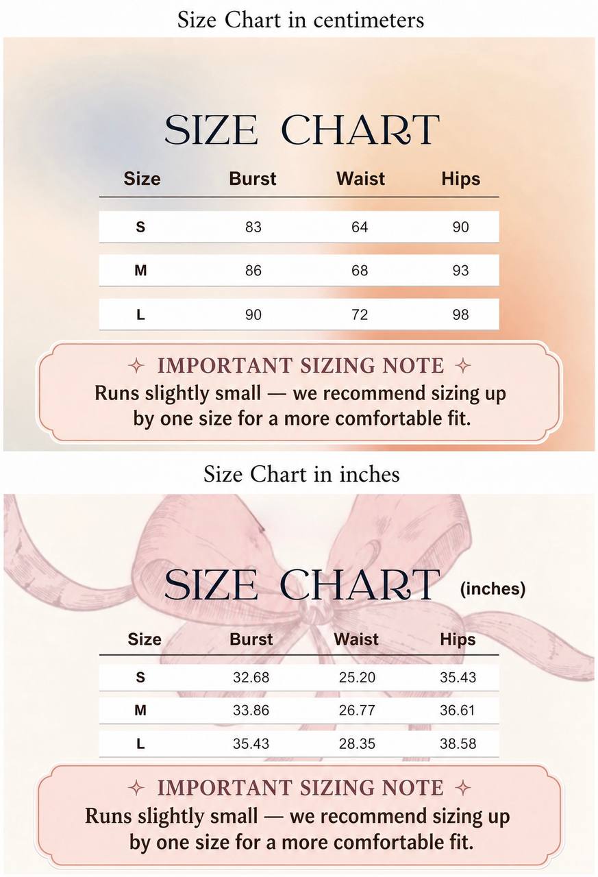 Size chart for Rosanie Dress Preorder